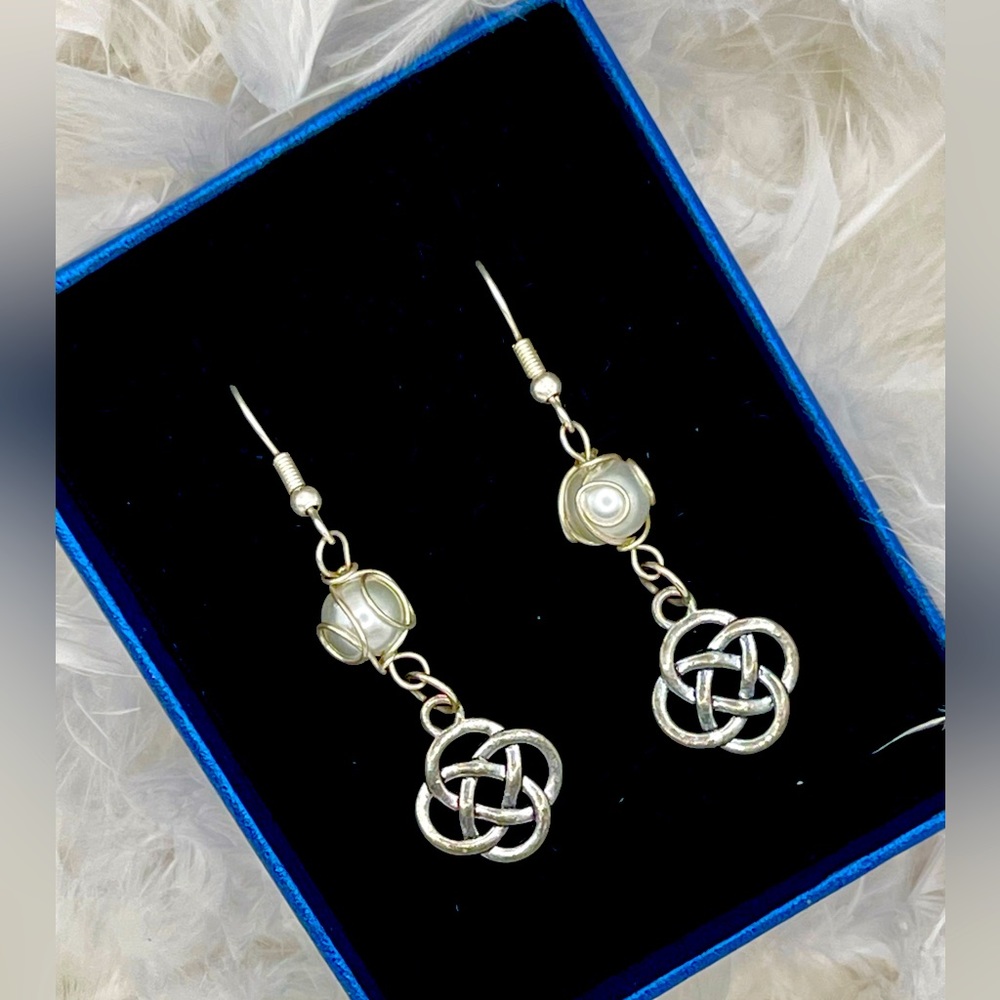 Handmade silver and pearl dangle earrings